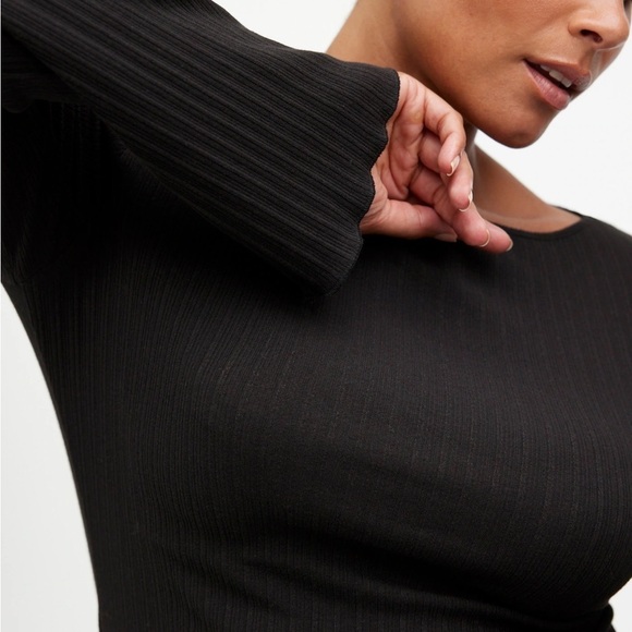 Madewell Ribbed Long-Sleeve Boatneck Top in Jet Black size M NWT NS805 - Picture 3 of 11